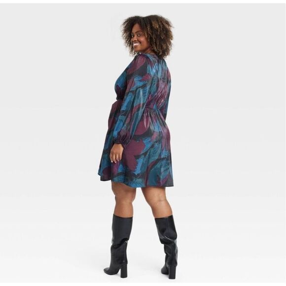 Ava & Viv shimmery large floral knee length dress size 2X - Picture 13 of 15